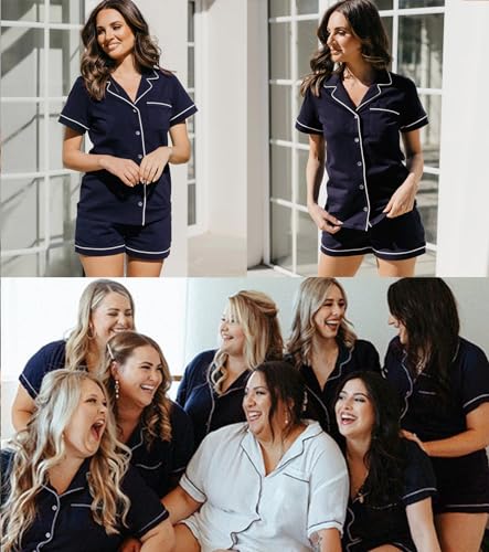 Image of SWOMOG Womens Button Down Pajamas Set Short Sleeve Sleepwear Bride Soft Pj Lounge Sets XS-3XL