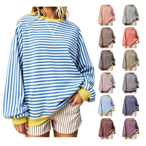 Generic Womens Striped Crewneck Long Sleeve Sweatshirt Casual Soft Fall Top - image 1