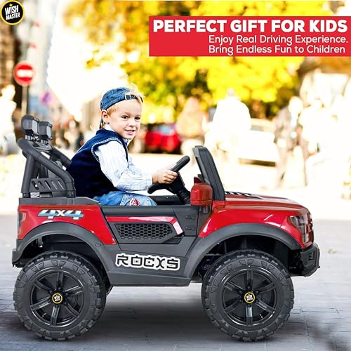 Image of Wishmaster Kids Electric Ride On Car Battery Powered with Remote Control | SUV Ride-On Toy Car for Boys & Girls | 2 Seater, Lights, Music, Off-Road 4x4 Wheel