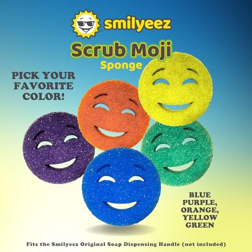 Image of The Original Scrub Moji Scrubbing Sponge by Smilyeez (Set of 3) - Yellow - Temperature-Responsive Polymer Foam, Stain and Odor Resistant, Ideal for Kitchen and Bathroom Cleaning