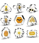Bee Cookie Cutter Set of 9 with Cute Bee Beehive Flower Honeycomb Hexagon Honey Jar Pot Plaque Fr...