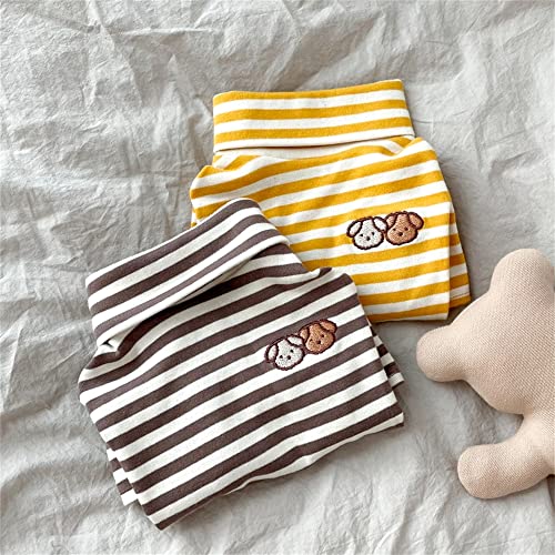Cute Doggie Embroidery Dog Shirts Pet Cotton Striped T-Shirt Breathable Stretchy Dog Sweater Turtleneck Knitted Puppy Pullover For Cats Small Dogs (Small, Brown Striped) #TOP4