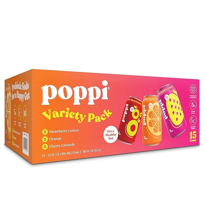 Popi Prebiotic Soda Variety Pack 12 Fluid Ounce (Pack of 15)