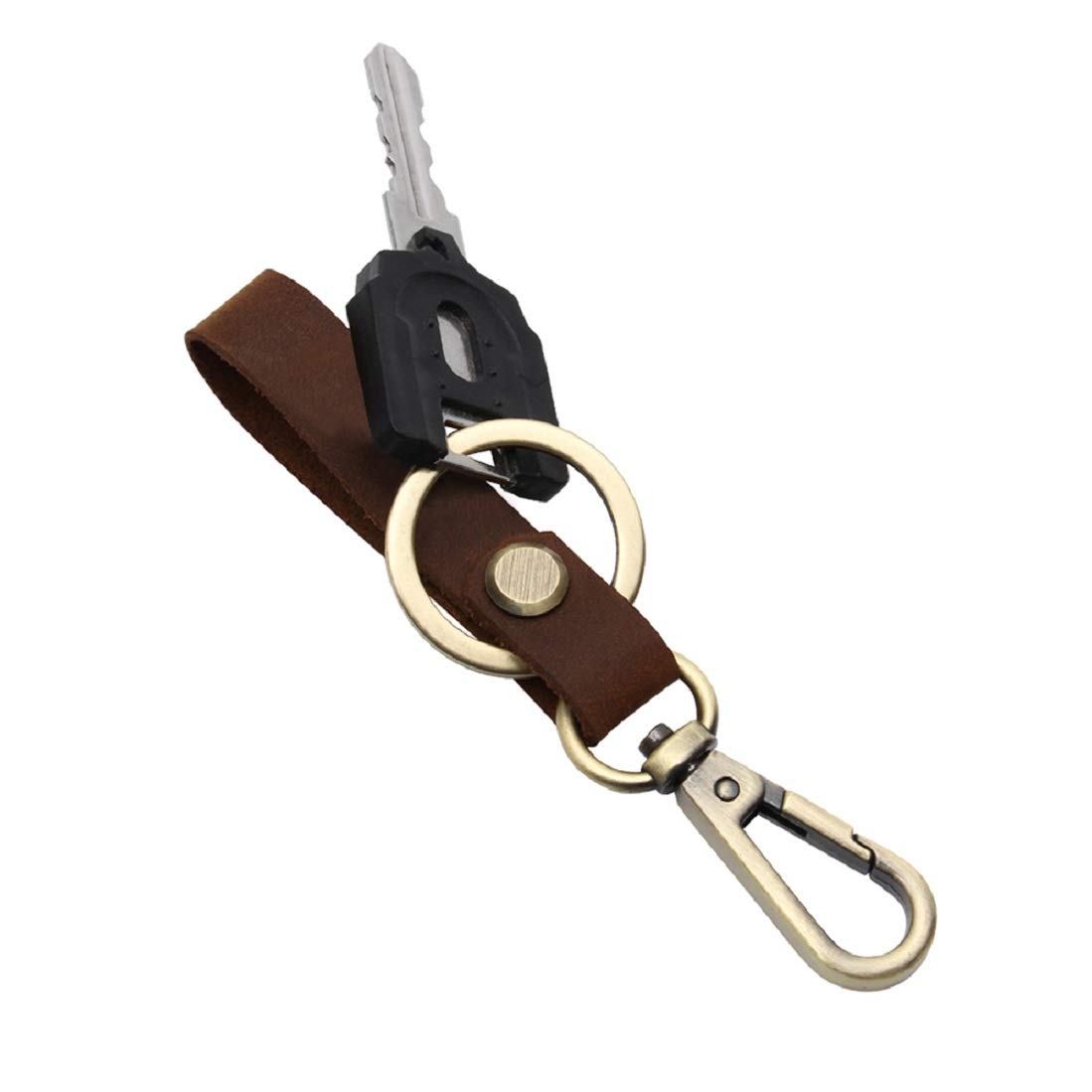 sinogoodsLeather Keychain, Leather Keyring, Made of Durable Premium Quality, Simple Design - Small (Brown)