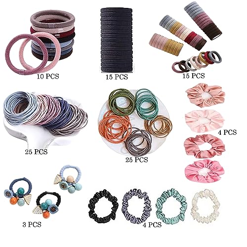 Image of GITGRNTH 101 PCS Essential Hair Accessories for Women /Girls | Combo Pack | Thin Hair Band | Thick Hair Ties | Elastic Rubber Band | Cotton Hair Band | Silk Mulberry Scrunches (101 PCS)