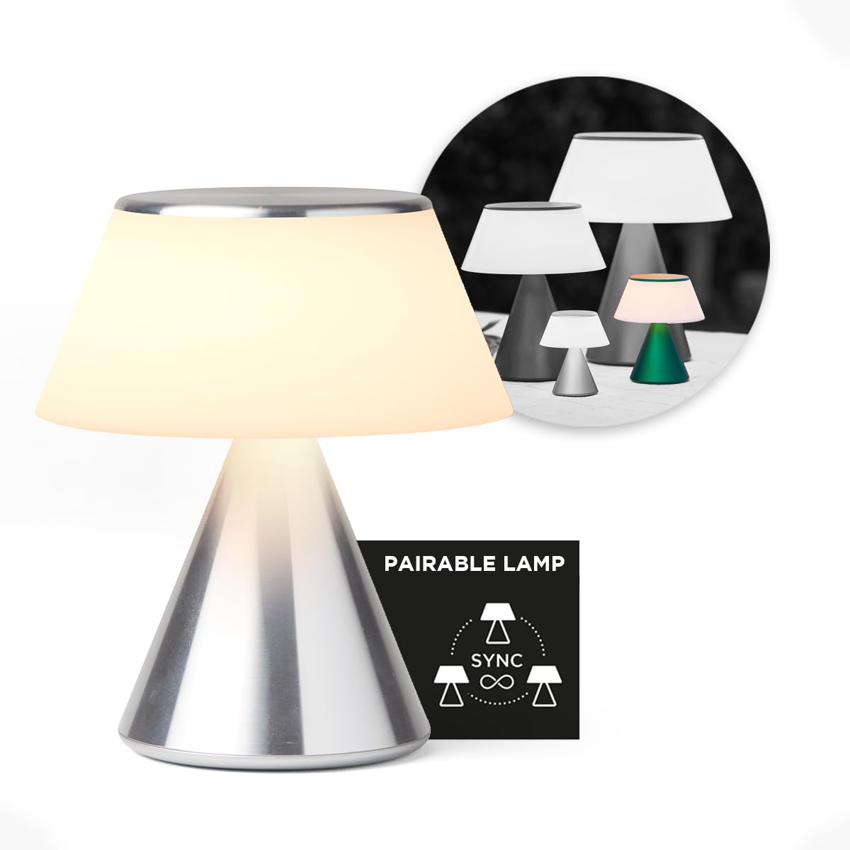 Lexon LUMA L LED Bedside Lamp, Large Wireless Touch Table Lamp with Dimmer and Multi Lamp Sync, 9 Light Colors Rechargeable - Pale Pink