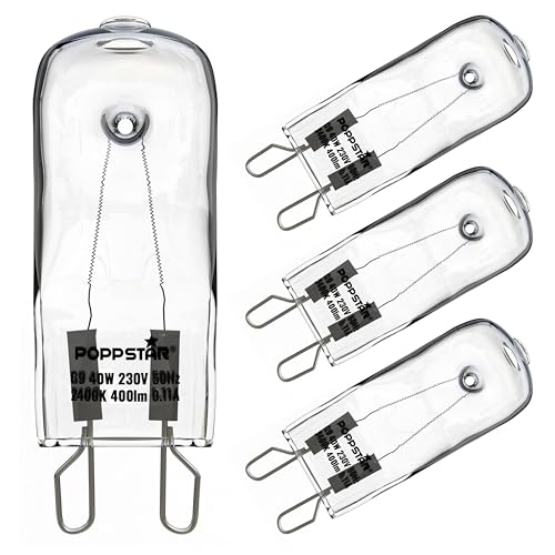 POPPSTAR 4x Bombilla para horno G9 40W resistente a altas temperaturas 300 grados (2400K blanco cálido, 400lm)