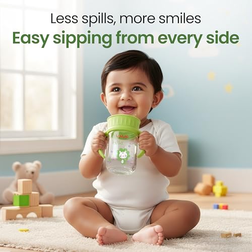 Image of LuvLap Shine 360 Soft Spout Trainer Sipper for Kids, 360ml, Leakproof & spillproof Sippy Cup for Kids, Twin Easy-Grip Handles, BPA-Free, Ergonomic Design, Dust Cover, Lightweight, 18 M+ (Green)