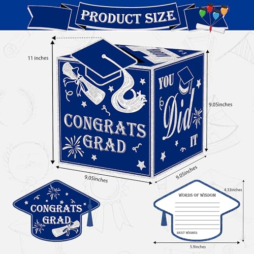 Image of AYGXU graduation card box Holder 2026 with 30pcs graduation cards,Graduation party Decorations,graduation box for gifts and Cards,graduation money box,Graduation Party favors Supplies-Royal Blue box