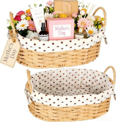 2 Pack Empty Gift Basket with Handles, Wicker Rope...