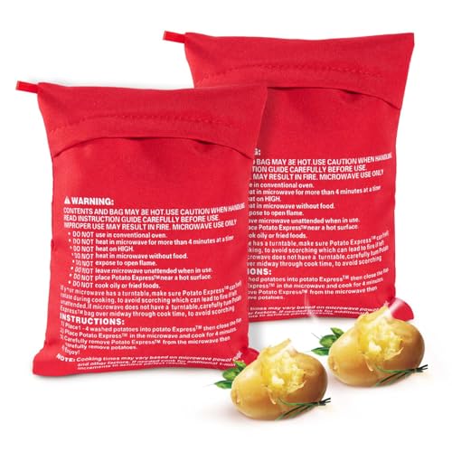 OBTANIM 2 Pack Microwave Potato Bag Reusable Baked Potato Pouch Bag, Red