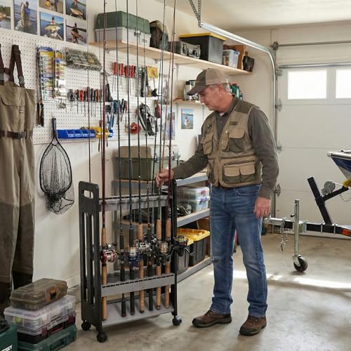 Fishing-Rod-HolderFishing-Pole-Holders-for-GarageRod-Holder-for-16-Rod-and-Reel-CombosVertical-Fishing-Rod-Rack-Floor-StorageFishing-Gifts-for-Men-Gray