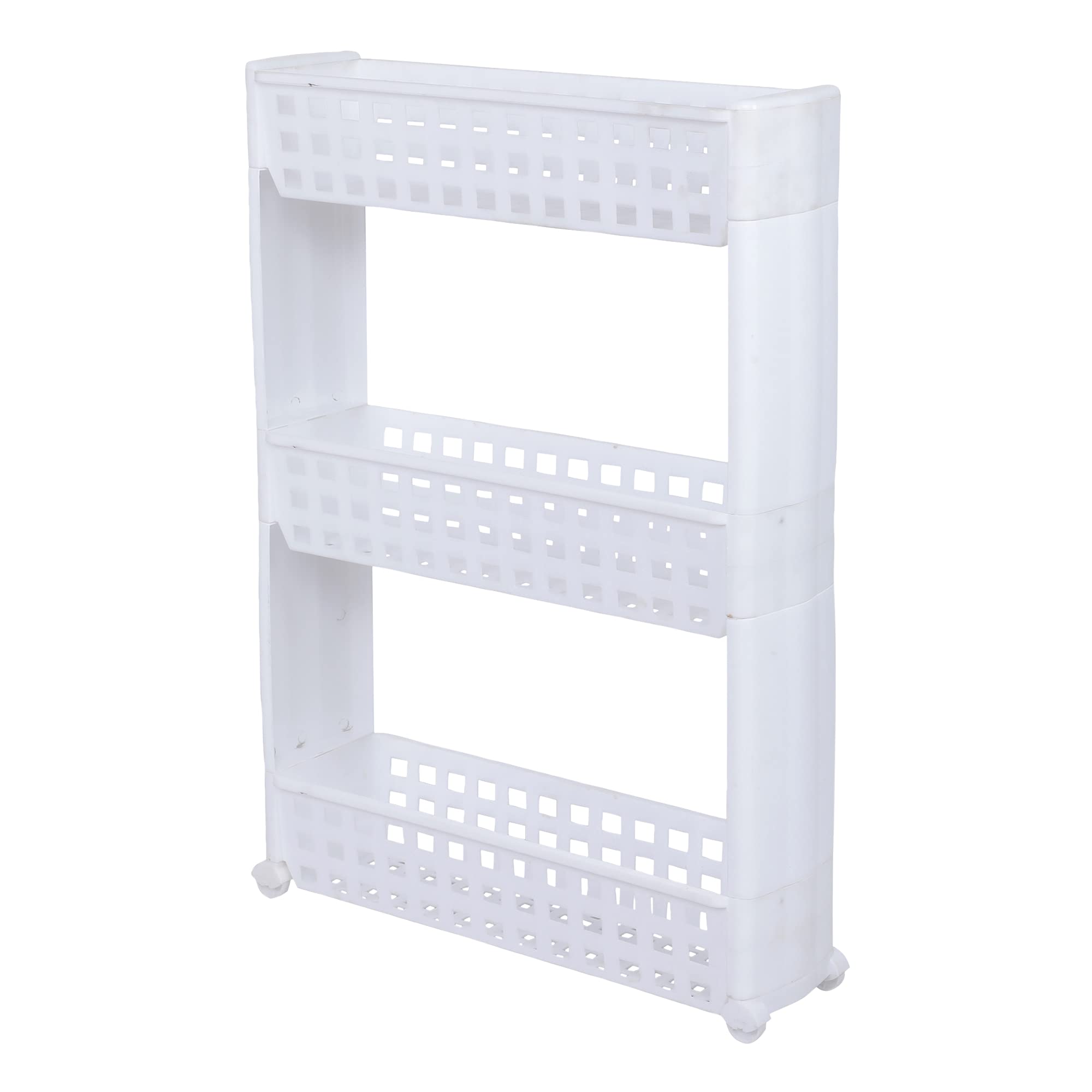 NAVRANG 3 Layer White Slim Multipurpose Freestanding, Tiered Shelf Kitchen Storage Slim Rack With Wheels For Home, Office, Bedroom And Bathroom Plastic Stand (3 Layer, White)-image-16