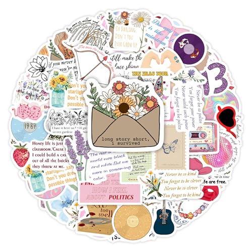 50 Pcs Pop Singer TS Music Lyrics Stickers for Adults, Country Folk Lyrics Water Bottle Laptop Decals, Waterproof Vinyl Teens Fans Music Lovers Guitar Phone Skateboard Decor
