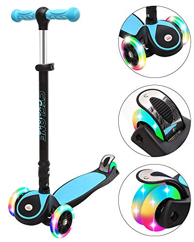 ChromeWheelsScooters for Kids, Deluxe Kick Scooter Foldable 4 Adjustable Height 150lb Weight Limit 3 Wheel, Lean to Steer LED Light Up Wheels, Best Gifts for Girls Boys Age 3-12 Year Old