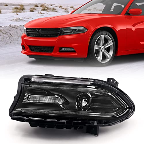 VLINCAR Headlight Assembly Compatible with 2015-2021 Dodge Charger [ Halogen Model ] Headlamp Replacement Left Driver Side(LH) 68214399AB CH2502271