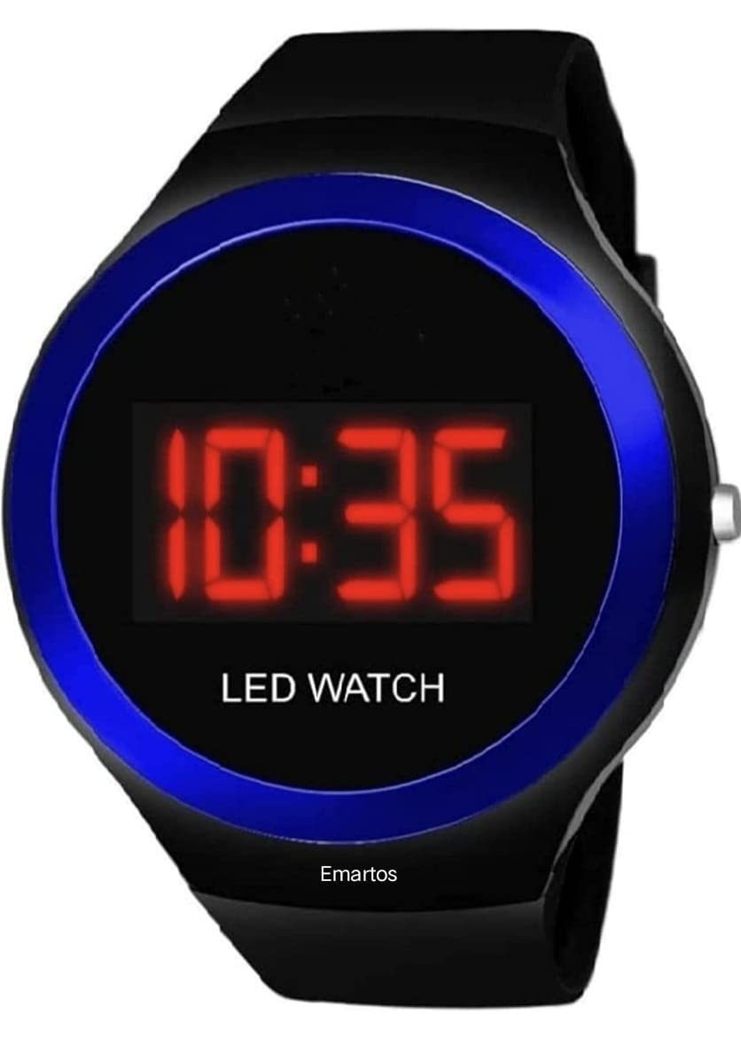 Emartos Round Black Dial Digital LED Sport Wrist Watch Black Color Strap Waterproof for Kids Watch for Boys/Men/Girls (Blue) (B0C6YJQFT7) Amazon Price History, Amazon Price Tracker