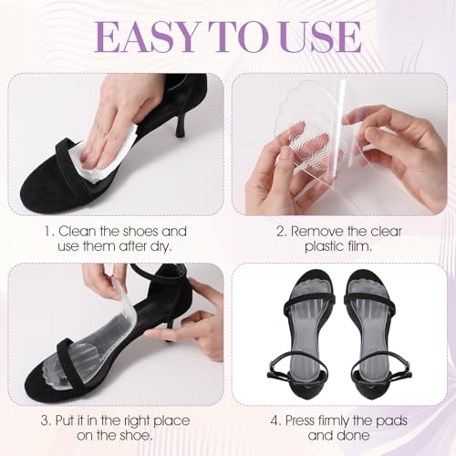 Image of 3Pairs Gel Shoe Inserts for Women, Thickened Gel High Heel Cushion Insoles Women, Non-Slip PU Shock-Absorbing 3 /4 Clear Gels Insoles, Washable Arch Support Shoe Pads for High Heel, Sandal, Flat Feet