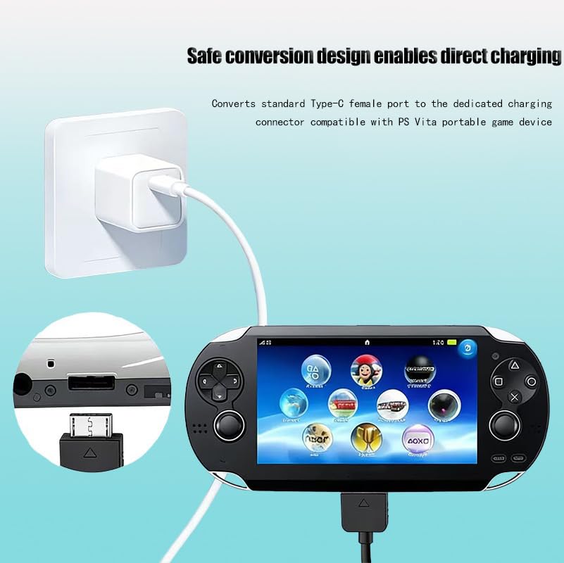 10 Centimeters Short Safe Stable Charging Adapter Cord with USB Type-C Female Port, Compatible with Portable Handheld Game Equipment PS Vita 1000 image 2