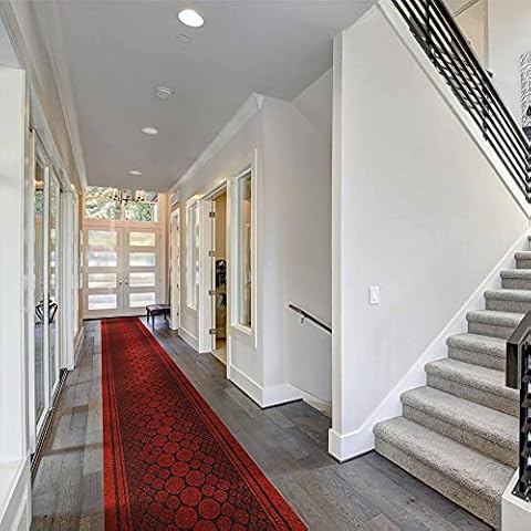 runrug Carpet Runner Rug - For Hallway, Kitchen, Corridor Non Slip - Width 66cm x 150cm Long - Red Cork Cover