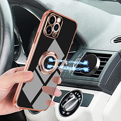 Coque iPhone 13 Pro or rose avec anneau rotatif et support magnétique