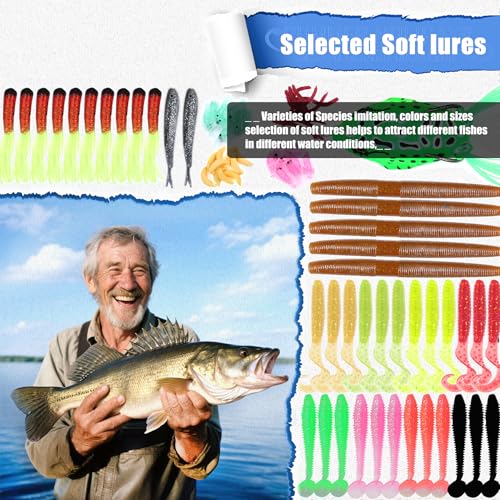 EXAURAFELIS Kit de Señuelos y Equipo para Pesca, Cebo Duro y Blando Mixto con Cucharillas de Metal para Bass, Trucha y Pik Freshwater y Saltwater miniatura 5