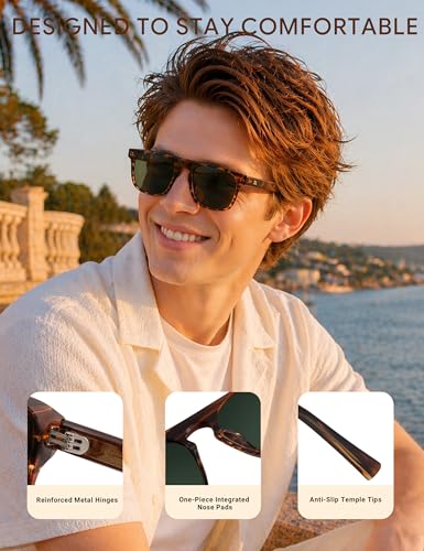 Image of BIRCEN Mens Acetate Polarized Sunglasses: Retro Square Sun Glasses UV400 Protection Anti-Glare Shades for Driving Travel