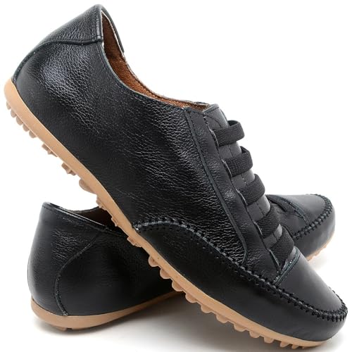 Sapato Mocassim Mocatenis Feminino Em Couro Legítimo (Preto, BR, Adulto, Numérico, 33)
