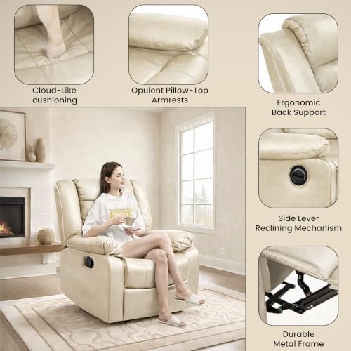 Image of Seventh Heaven Phoenix 1 Seater Motorised Recliner | Single Sofa Chair for Living Room Comfort | Ergonomic Design (Leatherette - Bege)