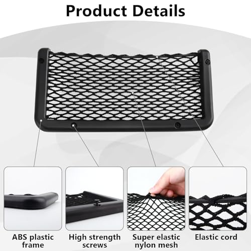2 PCS Car Net Pocket, ABS Plastic Frame Cargo Net Storage Pockets Phone Nets, Car Mesh Net Pockets with Screws for Auto, RV, Boat, and Camper Storage Nets (9 x 4.3 Inch)