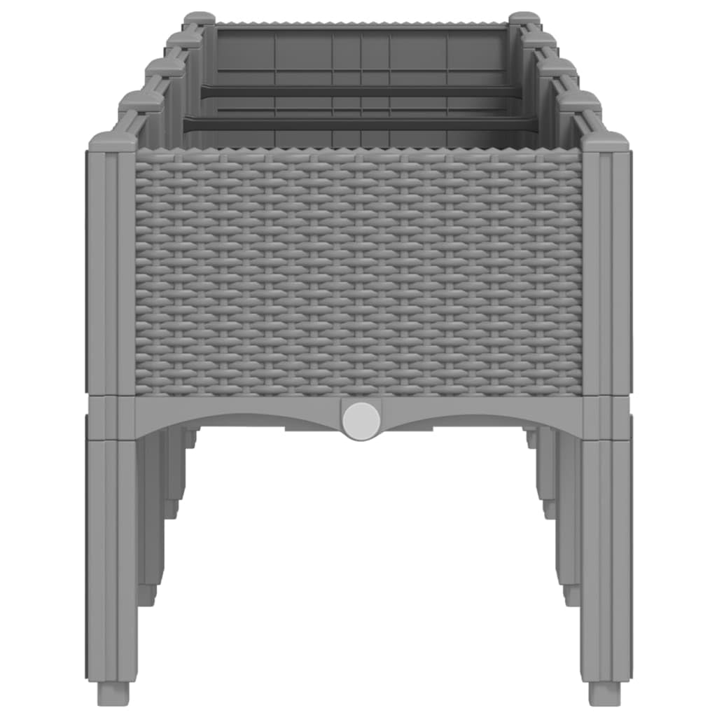 Jardinera con patas elevadas para jardín y terraza, maceta en aspecto de ratán, maceta de plástico PP para plantas trepadoras, 160 x 40 x 42 cm, gris claro