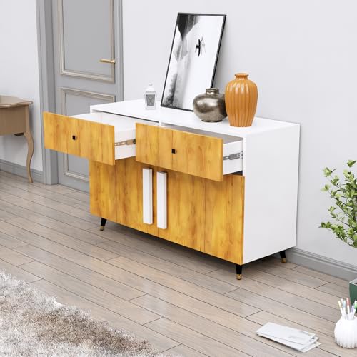 Image of Bniture Storage Cabinet Wooden for Living Room Sideboard with 2 Drawer and 2 Door | Storage Organizer Chest of Drawer Cabinet for Home Hallway Drawing Room Bedroom Kitchen | Frosty White & Giant Wood