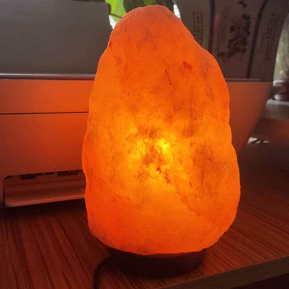 Lámpara de Sal para el hogar, lámpara de Sal Rosa del Himalaya, Cristal de Roca 100% Natural, Base de Madera, luz de Noche para Dormitorio con Fuente de luz