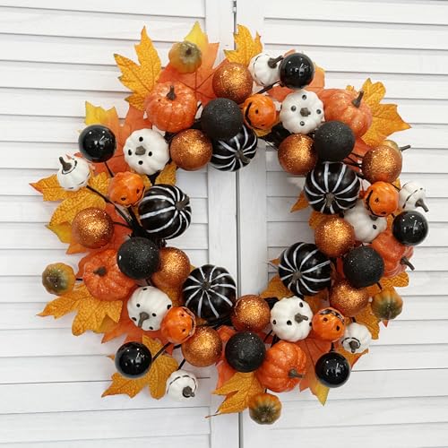 Halloween Wreaths for Front Door, 22 inch Halloween Ball Wreath Fall Wreath for Front Door Indoor Outdoor Farmhouse Home Wall Window Festival Wedding Decor