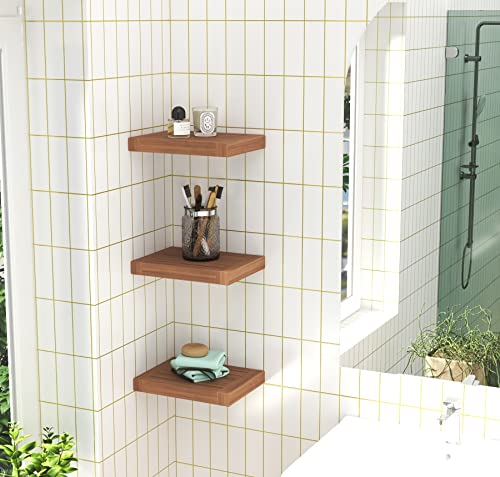 Image of AquaTeak Moa 12 inch Teak Floating Shelf, Wall Mounted, Holds Up to 10 lbs