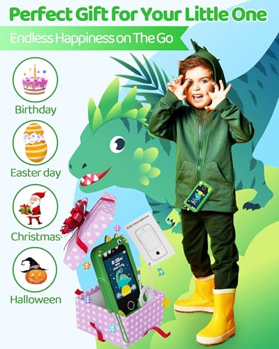 Image of KOKODI Kids Smart Phone Toys, Touchscreen HD Dual Camera Cell Phone for Kids, Birthday Gifts Dinosaur Child Play Phone for Boys 3-10, Travel Preschool Learning Toy (Green)