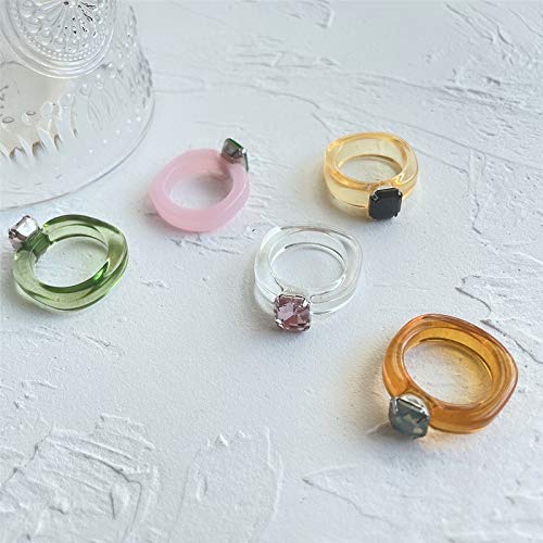 9 pcs Colorful Resin Rings Wide Thick Dome Knuckle Finger Stackable Joint Ring Retro Acrylic Transparent Vintage Jewelry Party Elegant Handmade Gift (Size 6-8)2