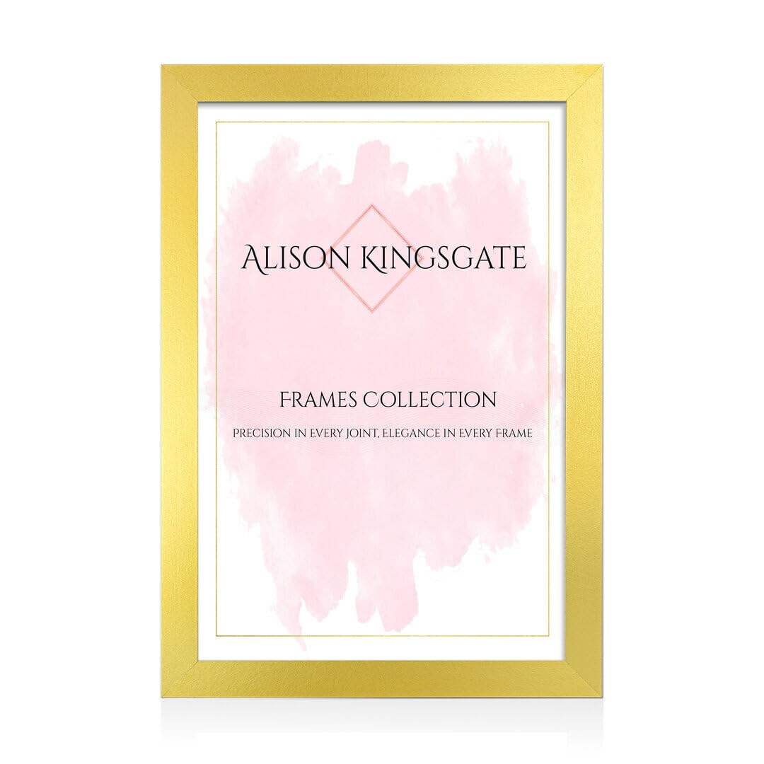 Alison Kingsgate Modern A1 Gold Picture Frames- Engineered Wood Photo Frame with Shatterproof Perspex Front- Ideal for Posters, Certificates & Artwork- Wall Mount or Tabletop Display — image 1