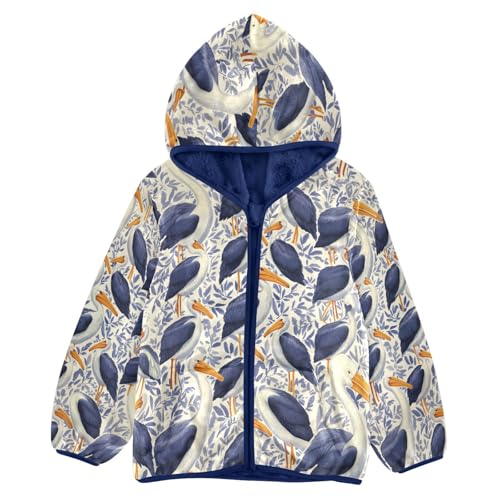 Birds Pattern Print Design Toddler Fleece Jacket Girl Boys Hooded Fleece Jacket Coat Warm Outwear Zip-up 3-10T