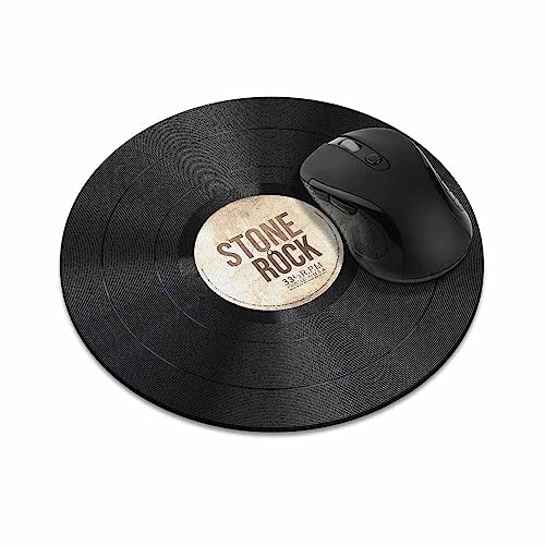 Non-Slip Round Mousepad, WIRESTER Vintage Vinyl Record White Brown Mouse Pad for Home, Office and Gaming Desk