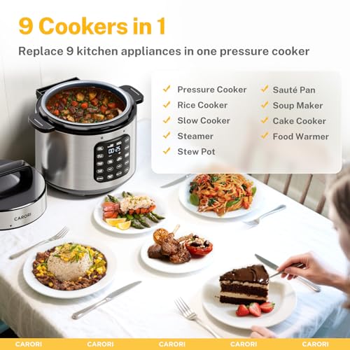 Image of 9-in-1 Electric Pressure Cooker, 1000W Instant Multi-Cooker with IMD Touchscreen, Olla de Presion, Non-Stick Pot, Rice Cook, Slow Cook, Steamer, Saute, Warmer, Safe Venting, Silver 8 Qt
