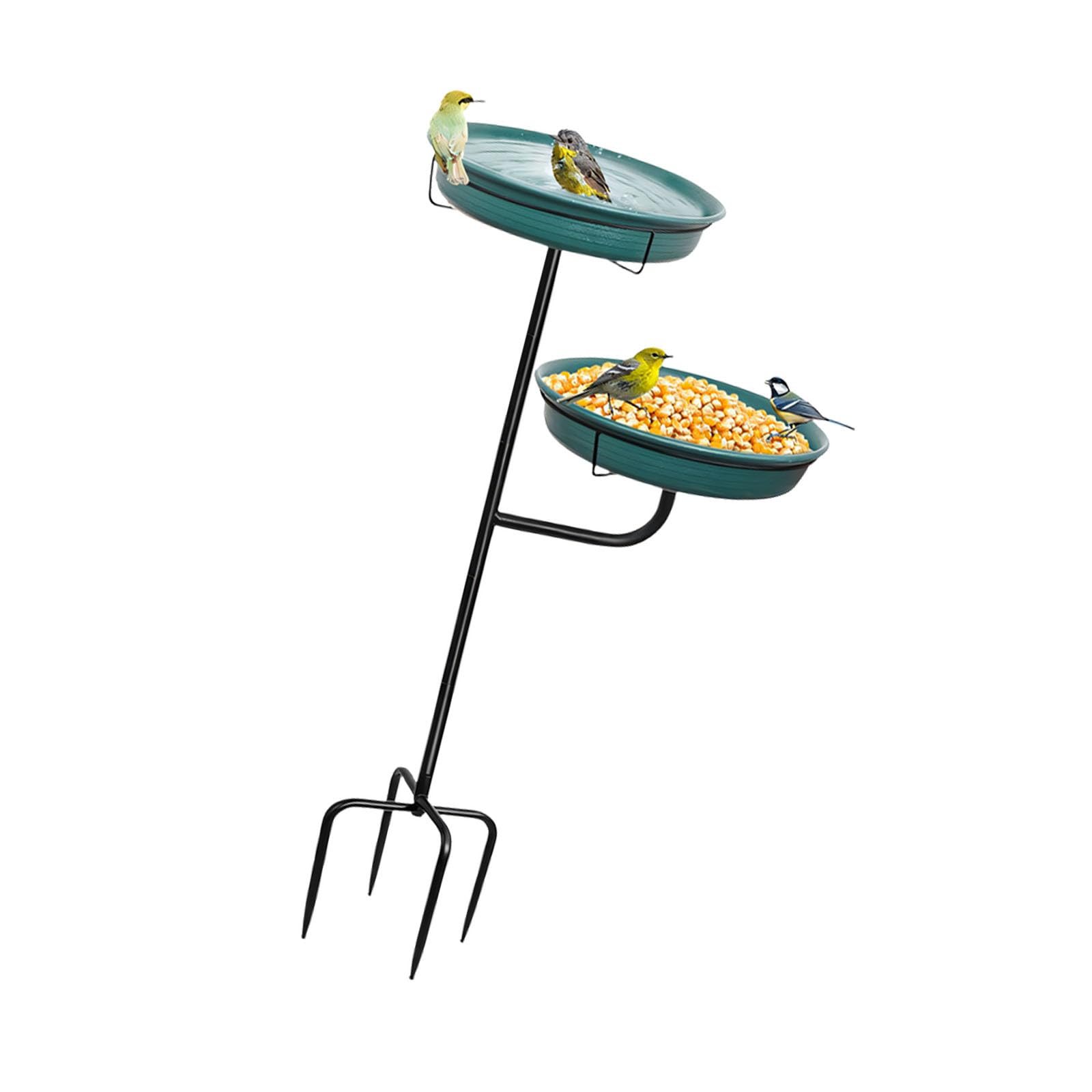 Bebedero para pájaros de metal con bebedero y comedero, ideal para pájaros silvestres en negro y verde