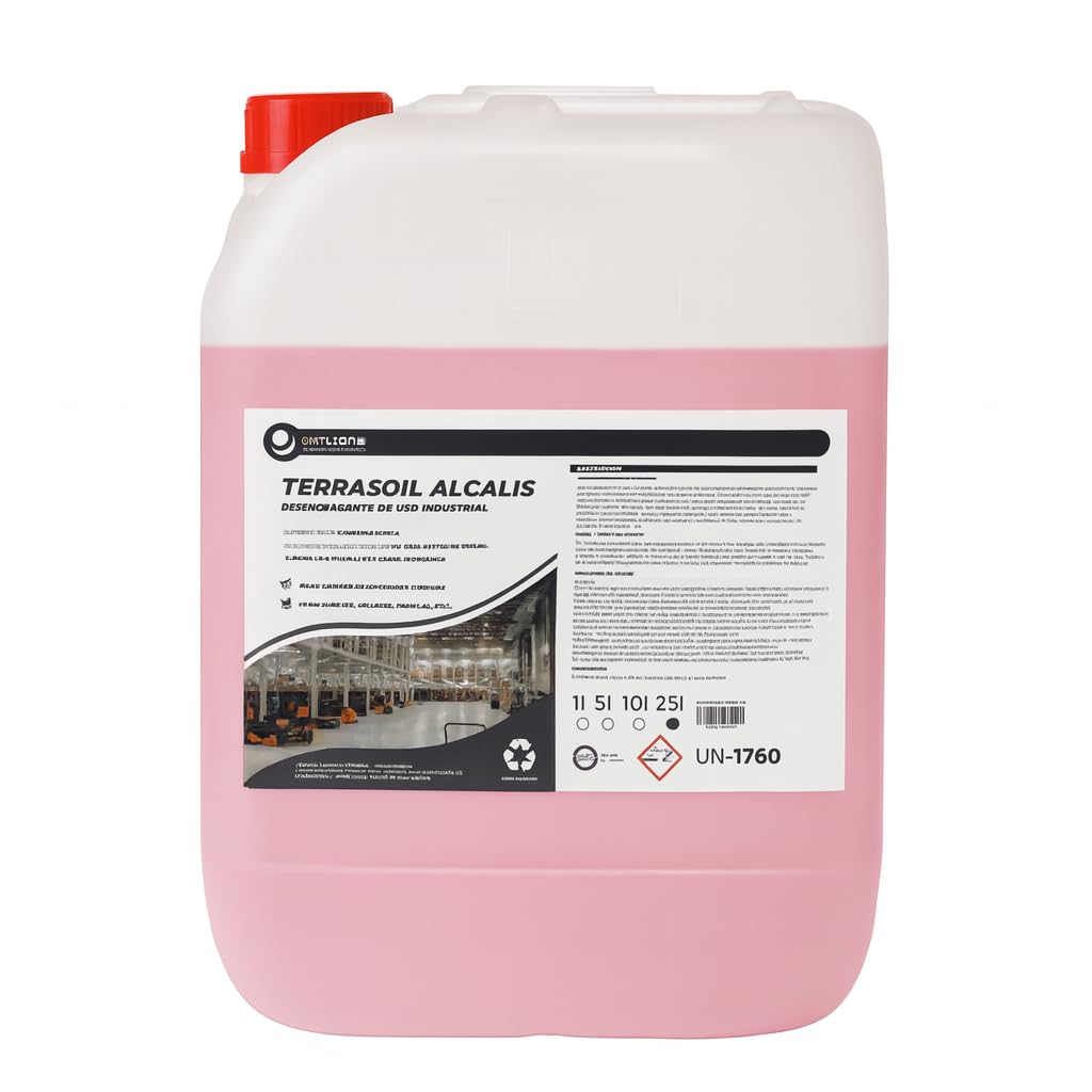 Terrasoil Alcalis – Desengrasante Industrial Alcalino Concentrado 25L | Limpieza Profesional de Suelos, Talleres y Máquinas Fregadoras | Elimina Grasas, Aceites y Residuos Difíciles