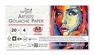 Zen Sangam Express your Mind 300 GSM Cold Pressed Rough Grain Surface, Acid Free, A4 Size Gouache Papers Sheets (29.7x21cm, 24 Sheets)