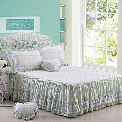 GCC 100% Algodón Rizado Falda Cama,sueño Princesa Pastoral Cuadros Cama Cubre Canapés,Extra Profundo Doble Cenefa Sábana Bajera Equipadas Colcha Cubre K 150x200cm(59x79inch)