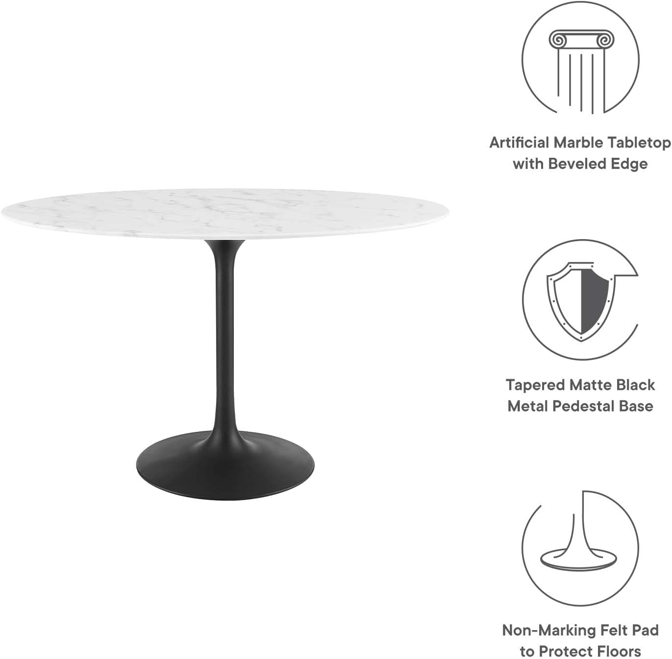 Mid-Century Modern 48" Oval Marble Top Dining Table in Gold