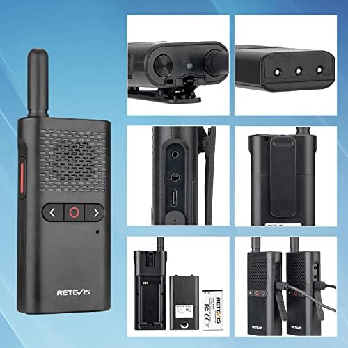 Retevis RB628B Portable Walkie Talkie Mini, 1500mAh USB C 2 Way Radio Rechargeable VOX, PMR446, Professional Retail Walkie Talkies Professional for Family, Hiking (2 Pcs, Black)