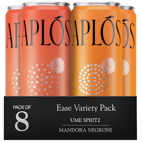 AplÃ³s Ease Canned Variety Pack of Non-Alcoholic Cocktails | Formulated with Lionâ€™s Mane, Magnesium, and Suntheanine | Low Calorie, No Added Sugar | 2 Unique Flavors (8.5 fl oz. 8-pack)