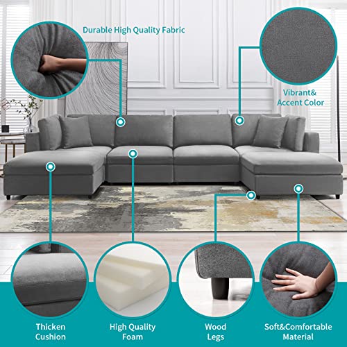 Balus Modern Convertible Sectional Sofa, 3 Seat Sofa+1 Chaise, L Shaped Transferable Position Free Combination Sleeper Sofa Bed, Couch For Living Room, Grey #TOP5