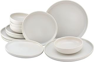 CreaTable, 33065 Uno Off-White 12-Piece Crockery Set, Stoneware Plate Set, Dishwasher- and Microwave-Safe, Made in Portugal